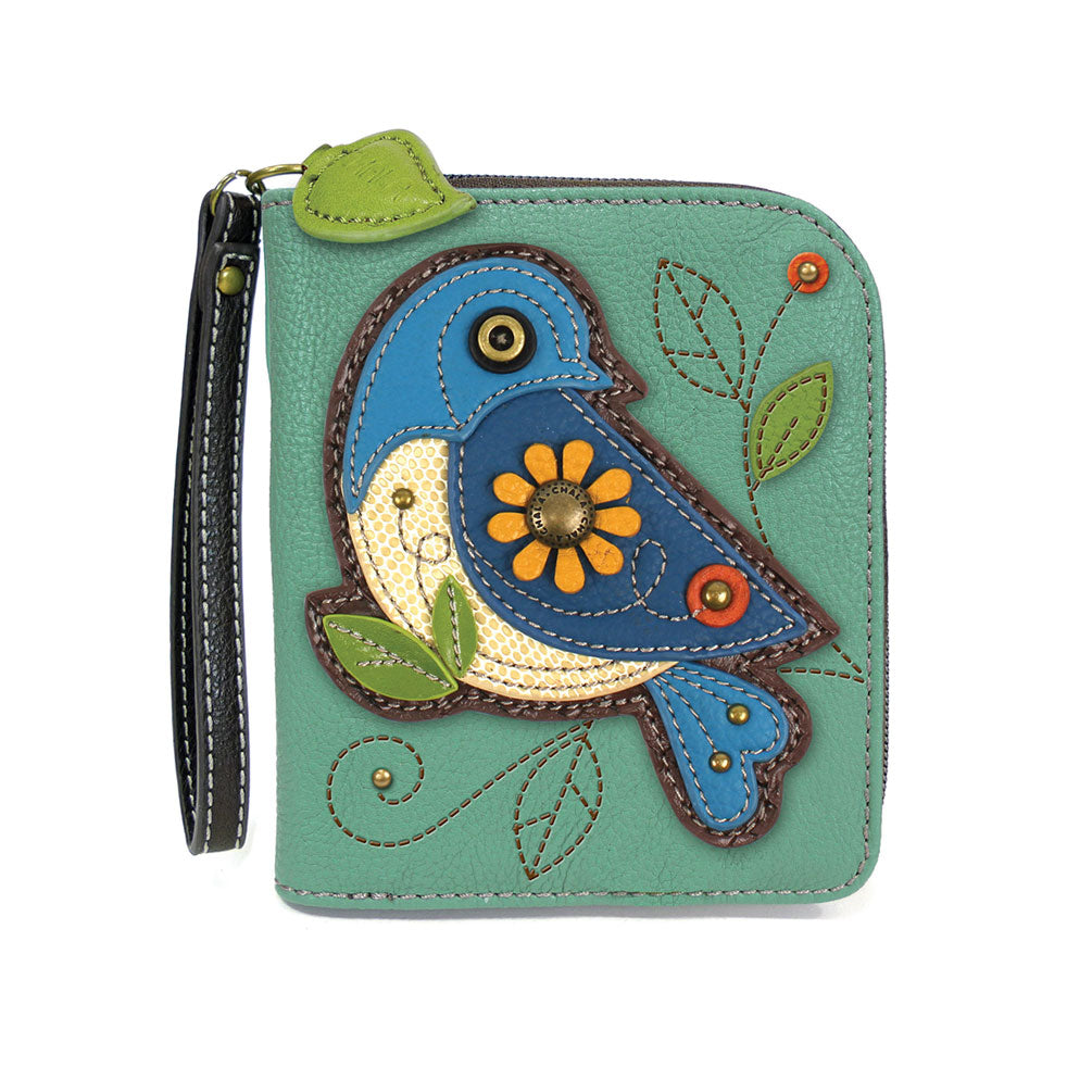 Blue Bird Zip Around Wallet Whimsical Bags