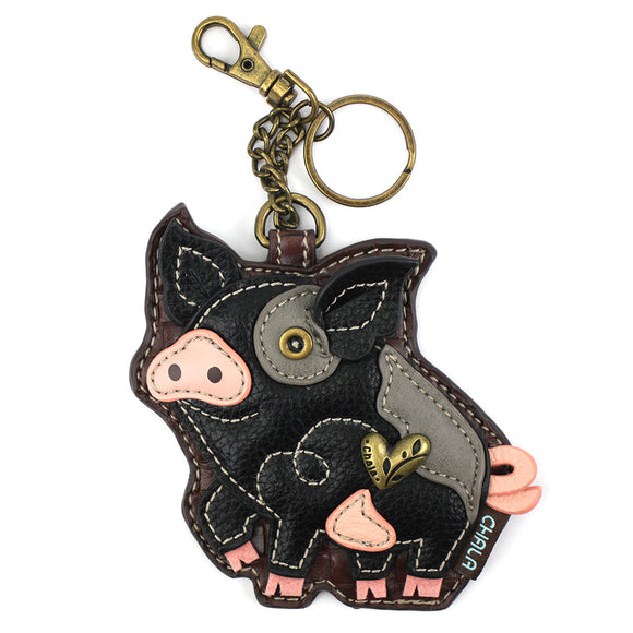 Key Fob/Coin Purse - Spotted Pig - black